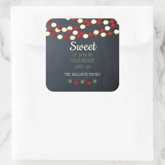 Cranberry and Popcorn Rustic Chalkboard Christmas Square Sticker (Bag)