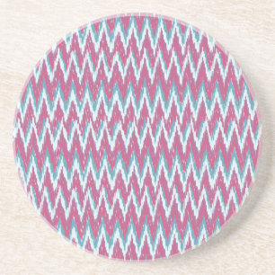 Cranberry and Teal iKat ZigZag Pattern Coaster