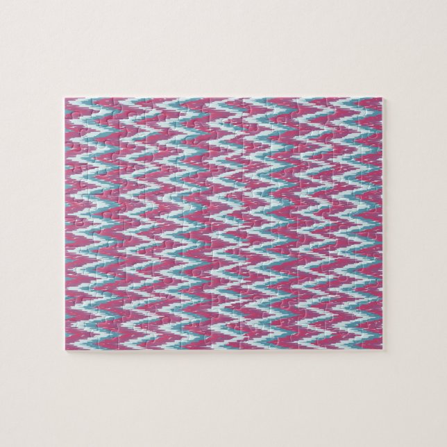 Cranberry and Teal iKat ZigZag Pattern Jigsaw Puzzle (Horizontal)