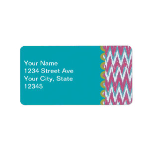 Cranberry and Teal iKat ZigZag Pattern Label