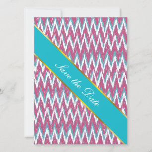 Cranberry and Teal iKat ZigZag Pattern Save The Date