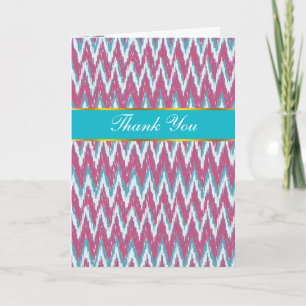 Cranberry and Teal iKat ZigZag Pattern Thank You Card