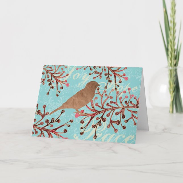 Cranberry Bird Branch Card (Front)
