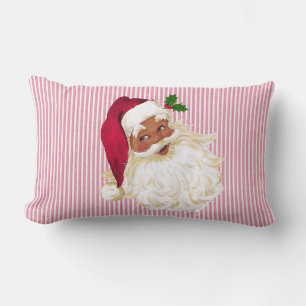 Cranberry Black Santa Claus Red & White Stripe Lumbar Cushion