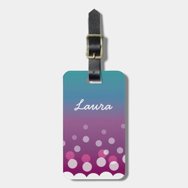 Cranberry-Blue Bubbles Luggage Tag (Front Vertical)