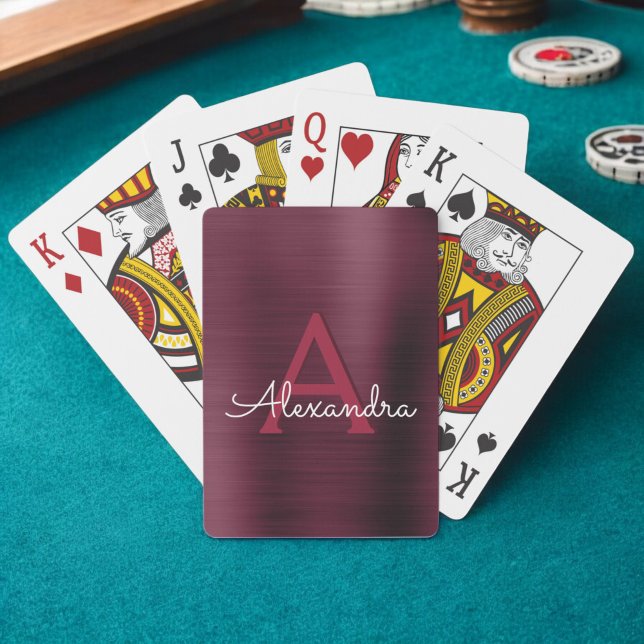 Cranberry Burgundy Purple Stainless Steel Monogram Playing Cards (Creator Uploaded)