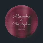 Cranberry Burgundy Wedding or Reception Paper Plate<br><div class="desc">Cranberry Burgundy and white custom wedding or reception dinner paper plates. The  text of the dusty blue simple and elegant Marsala plates can be updated and customised with your  name and wedding date.</div>