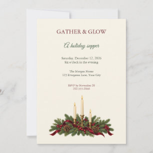 Cranberry Candle Holiday Dinner Invitation