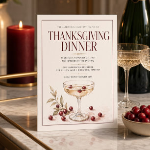 Cranberry Champagne Thanksgiving Dinner Invitation