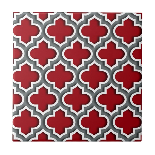 Cranberry Charcoal White Moroccan Quatrefoil #5DS Tile (Front)