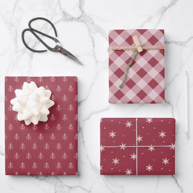 Cranberry | Coordinating Holiday Pattern Wrapping Paper Sheet (Front)