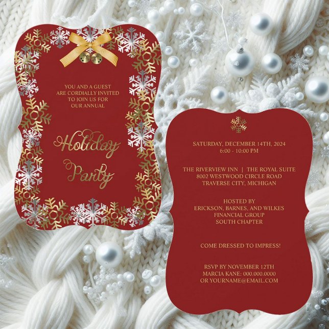 Cranberry Elegant Snowflake Corporate Party Invite (Creator Uploaded)