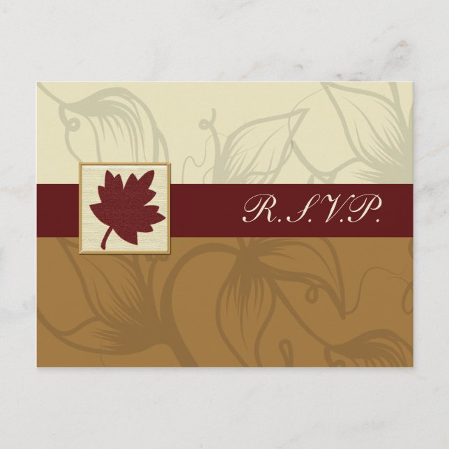 cranberry fall leaf fall autumn wedding invitation postcard (Front)