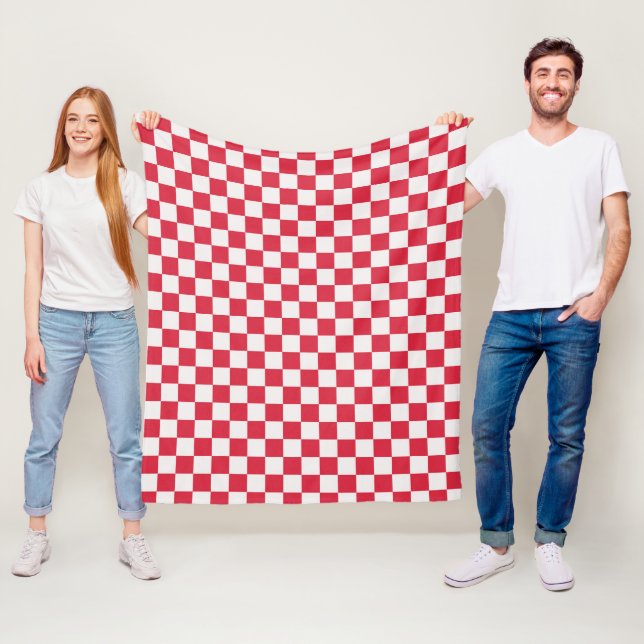 Cranberry fizz checkerboard pattern fleece blanket (In Situ)