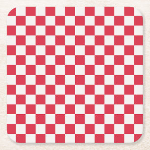 Cranberry fizz chequerboard pattern square paper coaster