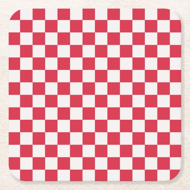Cranberry fizz chequerboard pattern square paper coaster (Front)