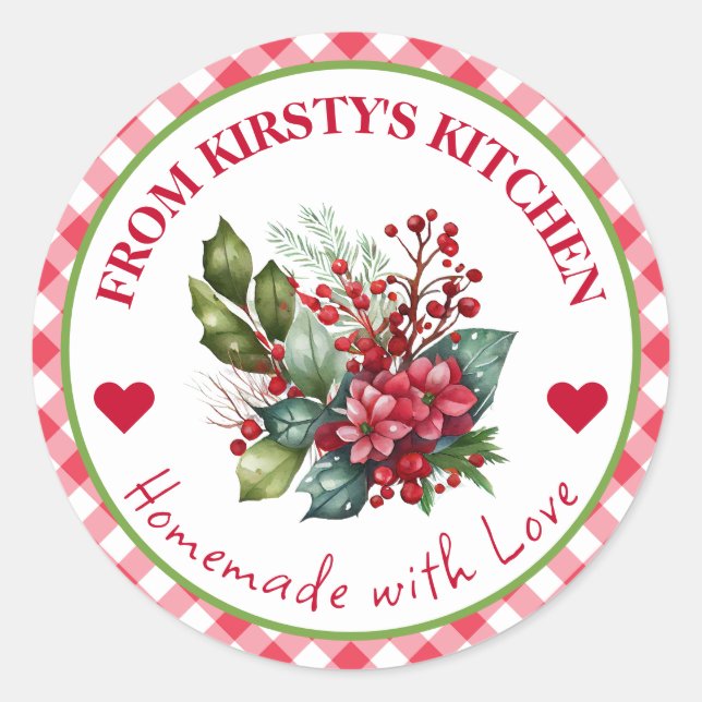 Cranberry Floral Label with Gingham Border (Front)