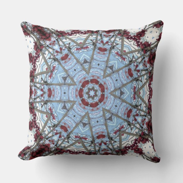 Cranberry Fractal Photo Digital Art Mandala Pillow (Front)