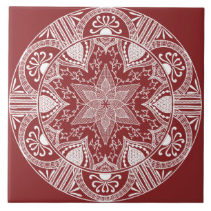Cranberry Mandala Ceramic Tile