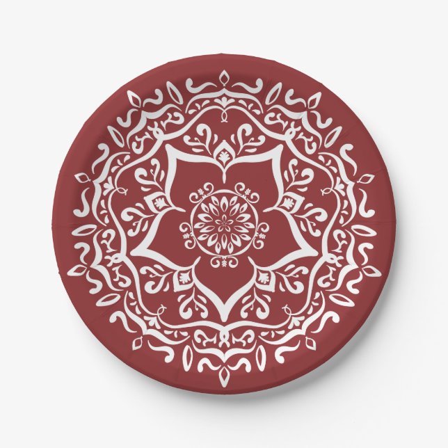 Cranberry Mandala Paper Plate (Front)