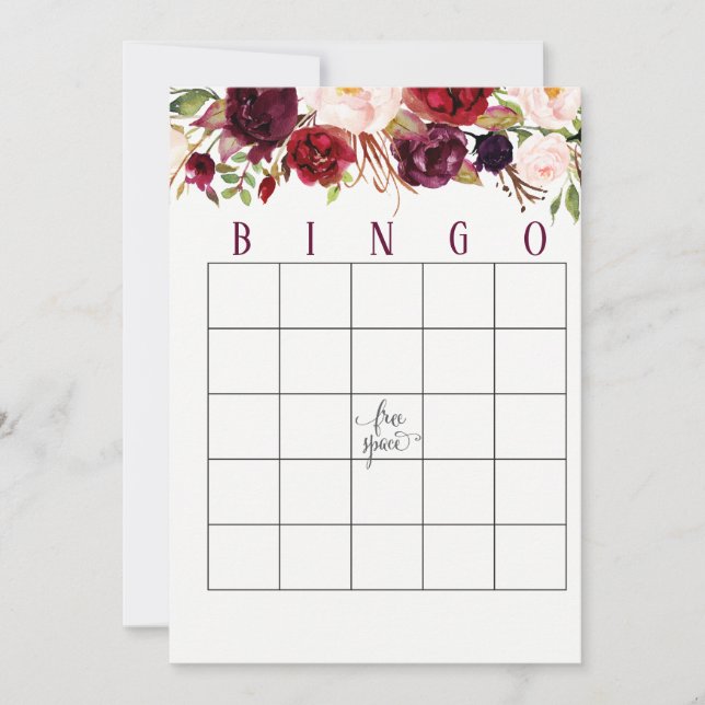 Cranberry Marsala  Bridal Shower Bingo Cards (Front)