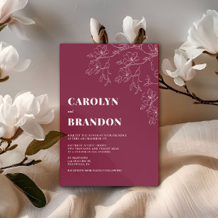 Cranberry Modern Floral Wedding Invitation