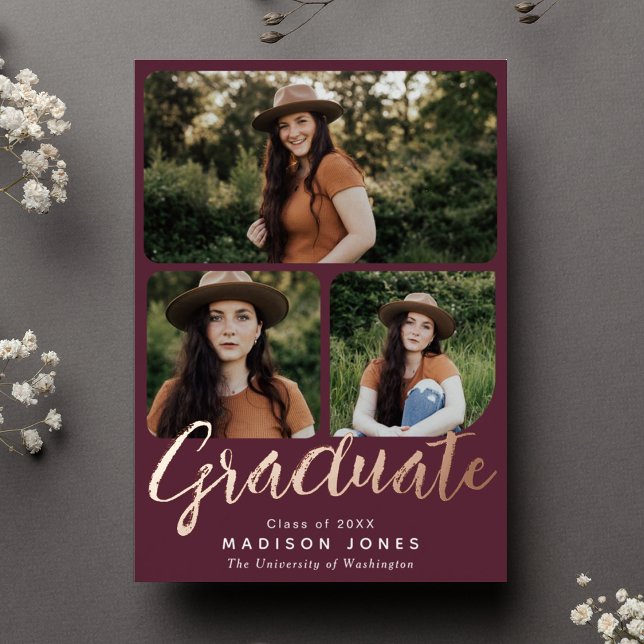 Cranberry Modern Script 4 Photos Graduation Party (Creator Uploaded)