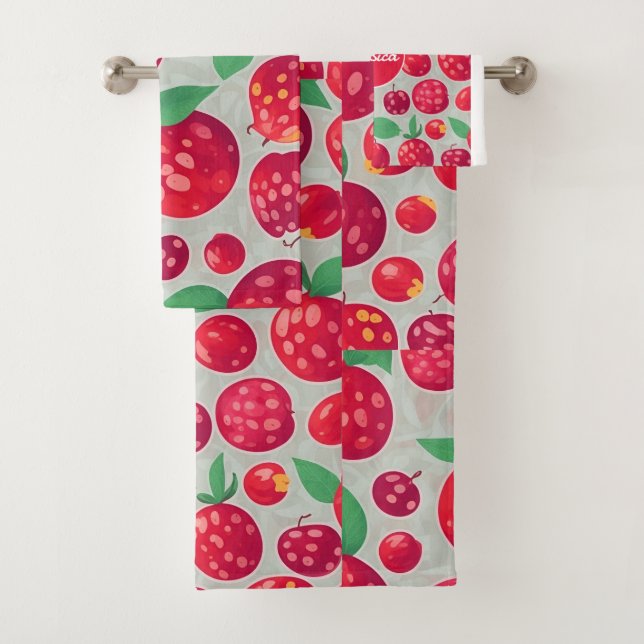 Cranberry Mosaic Colourful Personalised Pattern Bath Towel Set (Insitu)