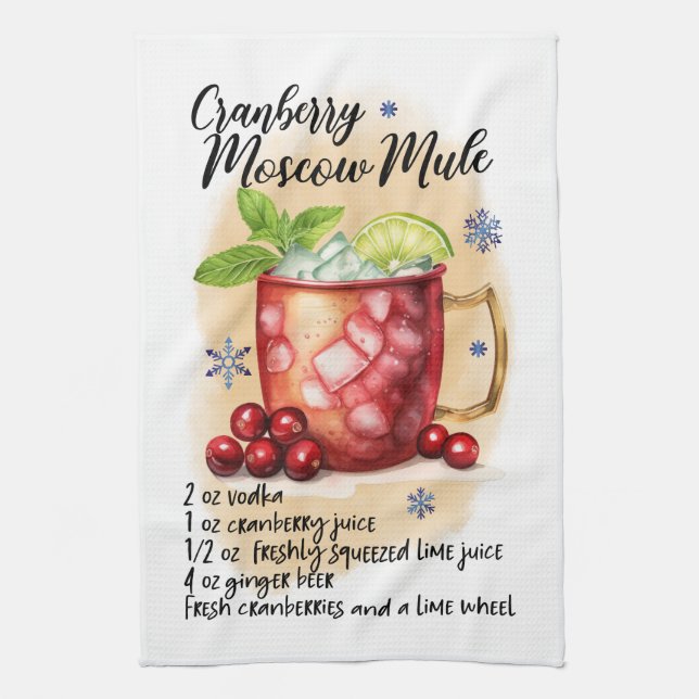 Cranberry Moscow Mule Recipe Kitchen Towel (Vertical)