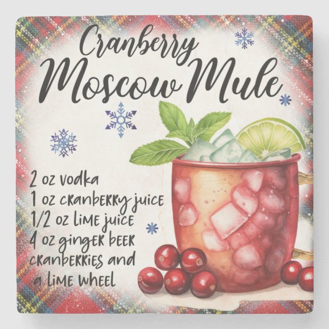 Cranberry Moscow Mule Recipe Marble Coaster (Front)