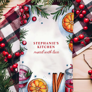 Cranberry Orange Cocktail Christmas Personalised Tea Towel
