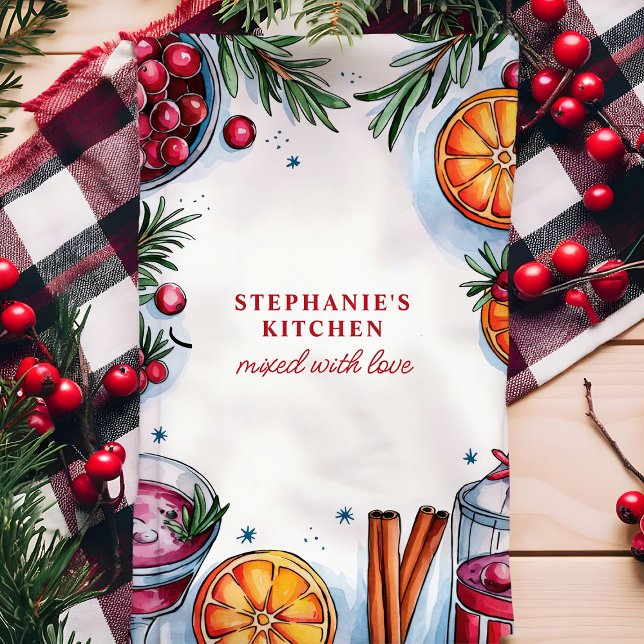 Cranberry Orange Cocktail Christmas Personalised Tea Towel (Creator Uploaded)