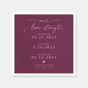 Cranberry Our Love Story Elegant Script Wedding Napkin