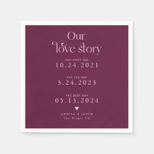 Cranberry Our Love Story Retro Wedding Napkin