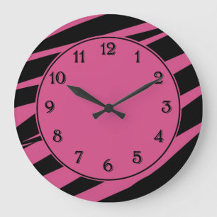 Cranberry Pink and Black Zebra Print Large Clock