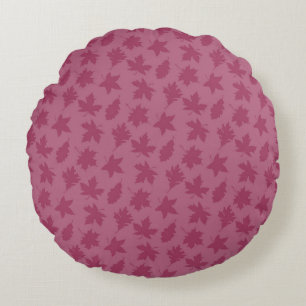 CRANBERRY PINK AUTUMN LEAVES ROUND CUSHION