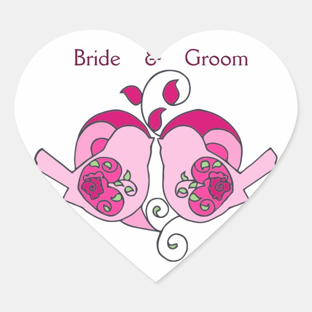 Cranberry, Pink Custom Bird Floral Heart Wedding Heart Sticker (Front)