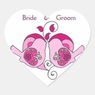 Cranberry, Pink Custom Bird Floral Heart Wedding Sticker