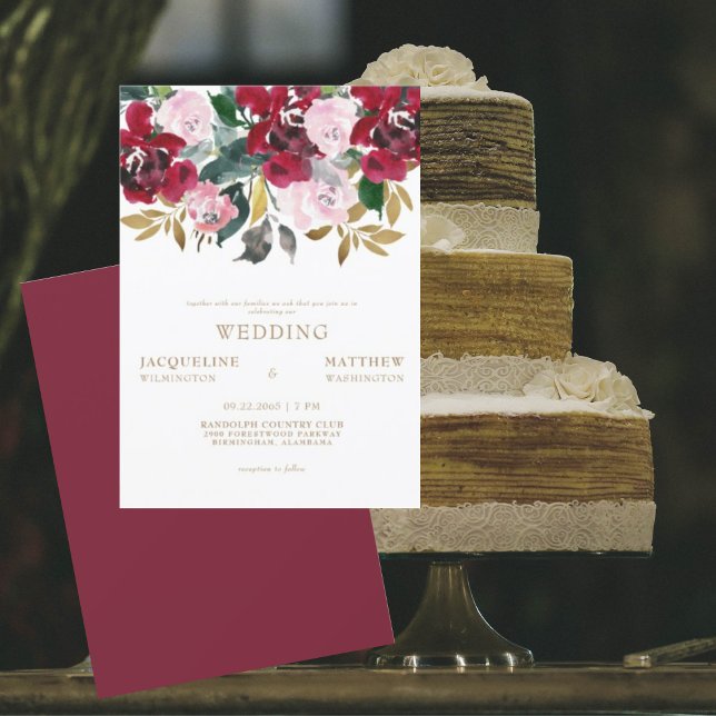 Cranberry & Pink Floral No Parent Wedding Invitation (Creator Uploaded)