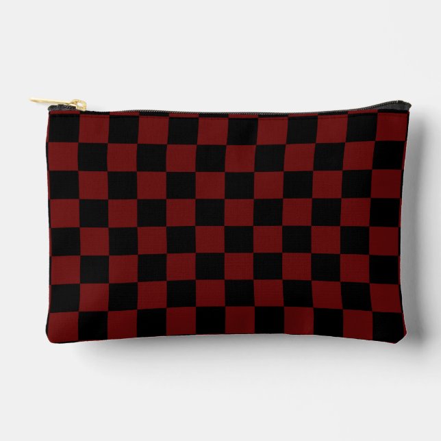 Cranberry Red and Black Chequerboard Pattern Accessory Pouch (Front)