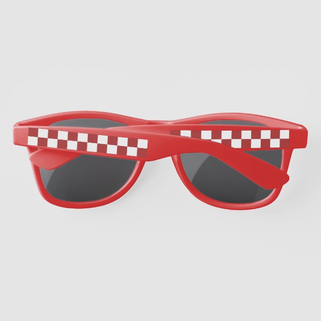Cranberry Red and White Chequerboard Pattern Sunglasses (Back)