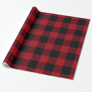 Cranberry Red Black Huge Buffalo Plaid Lumberjack Wrapping Paper