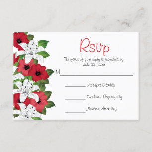 Cranberry Red Flower Lilies - Wedding RSVP Card