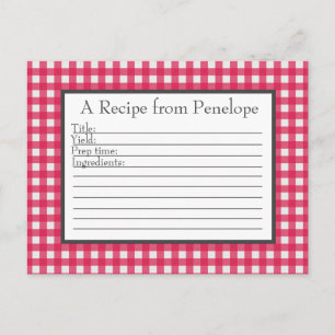Cranberry Red Gingham Pattern Recipe Card