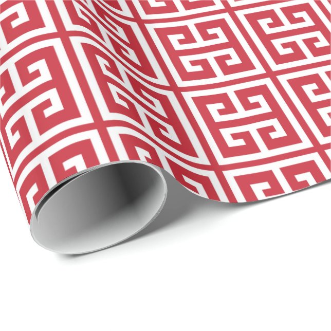 Cranberry Red Greek Key Pattern Wrapping Paper (Roll Corner)
