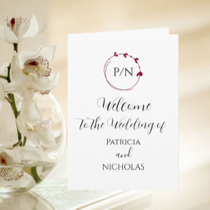 Cranberry Red Heart Wreath and Initials Wedding Program