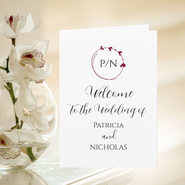 Cranberry Red Heart Wreath and Initials Wedding Program (In Situ)