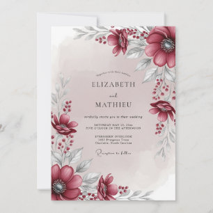 Cranberry Red Lush Winter Wedding Invitation