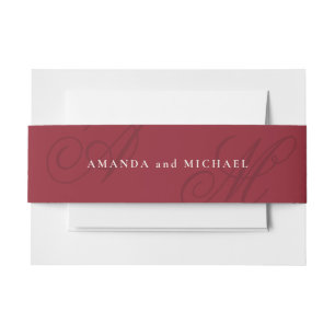 Cranberry Red Modern Edge Elegant Monogram Wedding Invitation Belly Band