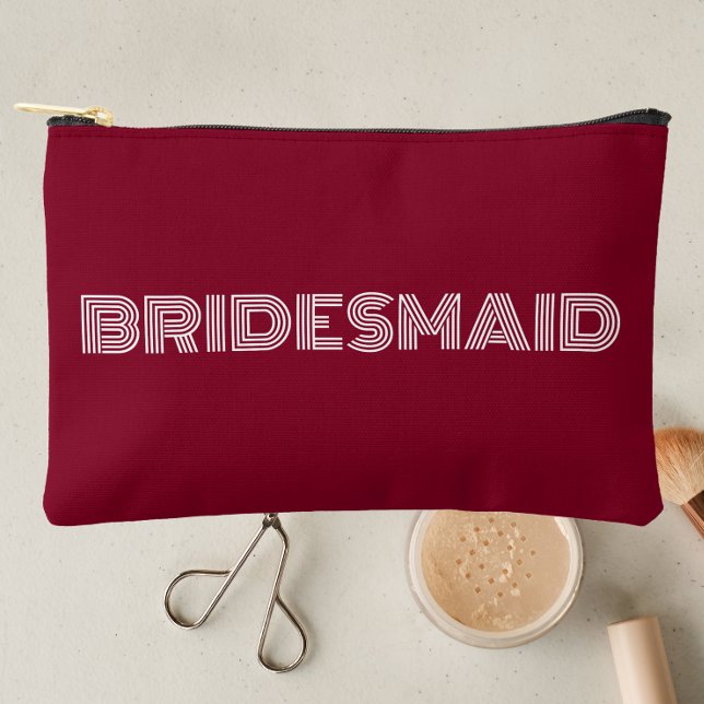 Cranberry Red Modern Typography Bridesmaid Accessory Pouch (In Situ Makeup)